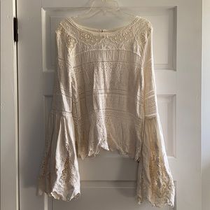 Free People Cream Long Sleeved Crochet Tunic